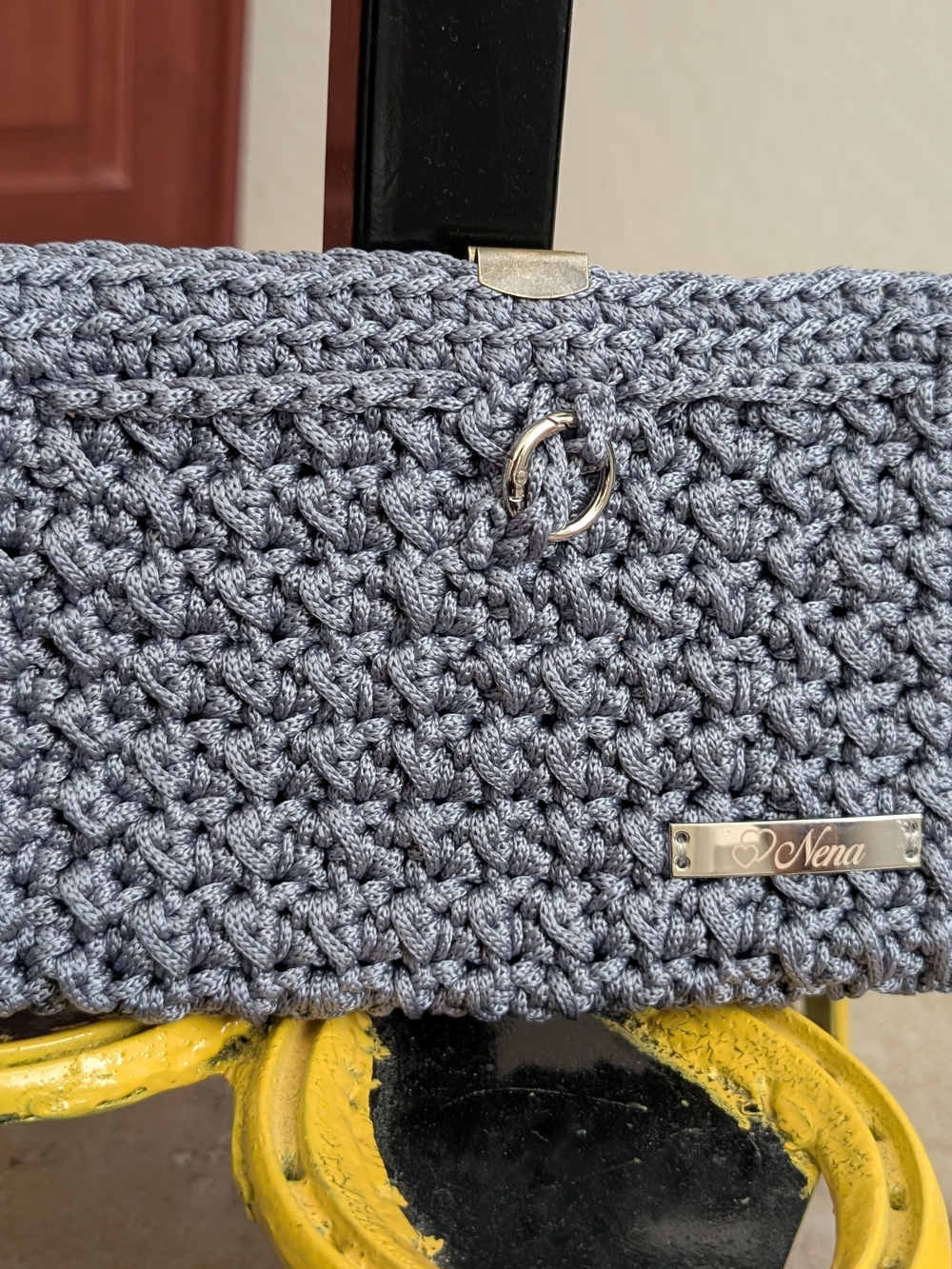 Handwoven Crochet Clutch Bag in Steel Gray